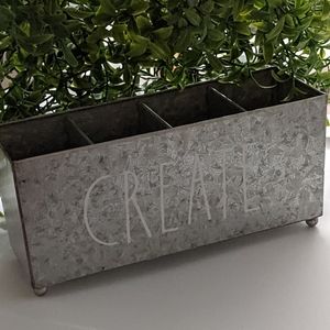 Rae Dunn Galvanized School Home Metal CRATE Holder 4 Slots